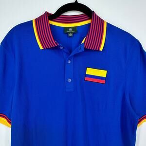 NWOT AG Adriano Goldschmied Colombia Flag Polo Shirt Blue S World Cup Soccer FC